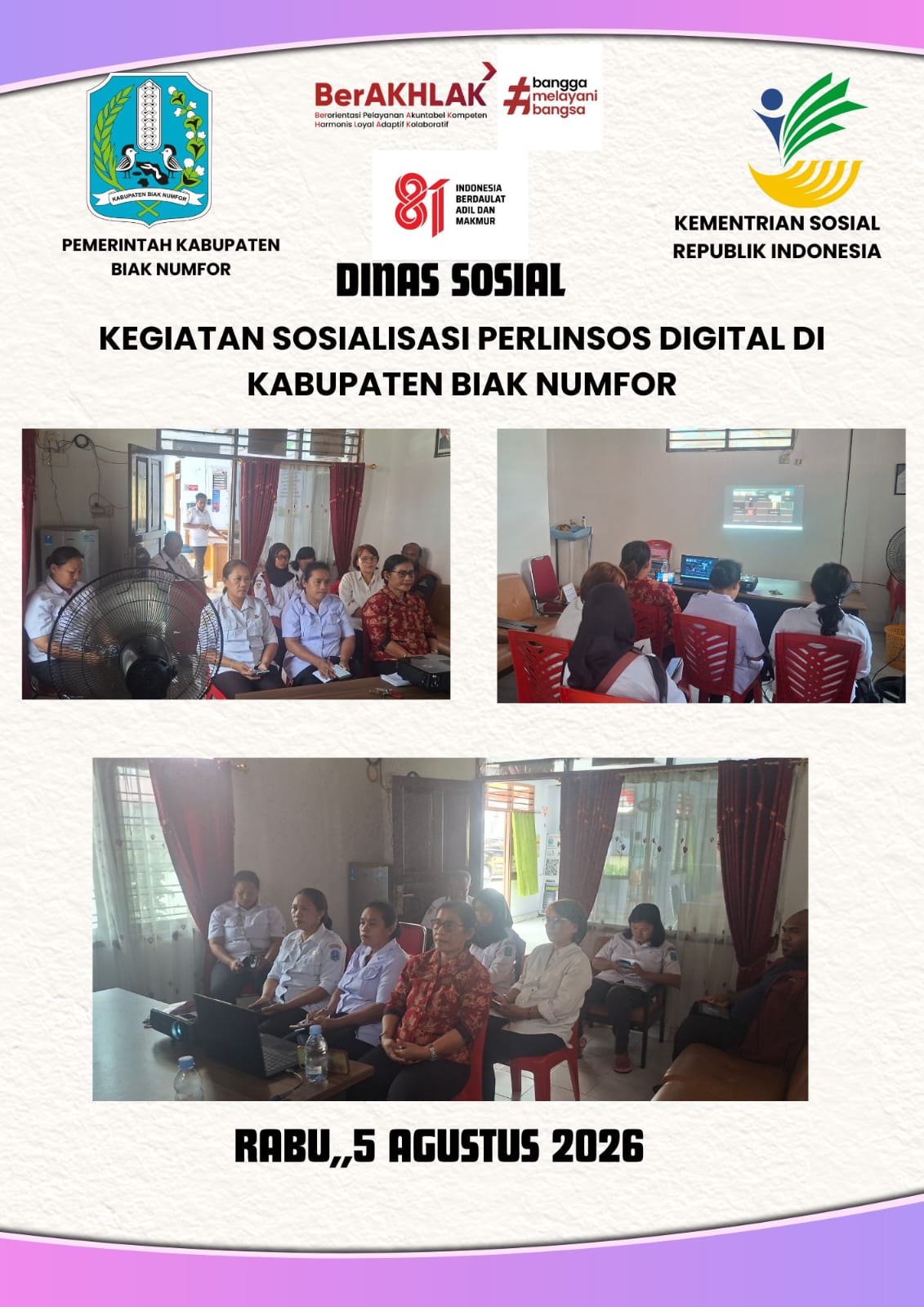 Kolase Kegiatan Sosialisasi Perlinsos Digital di Ruang Kerja Kepala Dinas